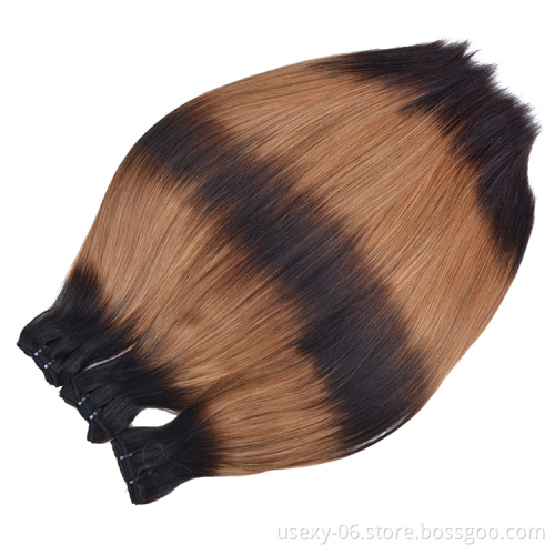 Cuticle Aligned Virgin Hair Extension Ombre 5 Tone 1B 30 Brown Color Straight Super Double Drawn Hair Weave Bundles